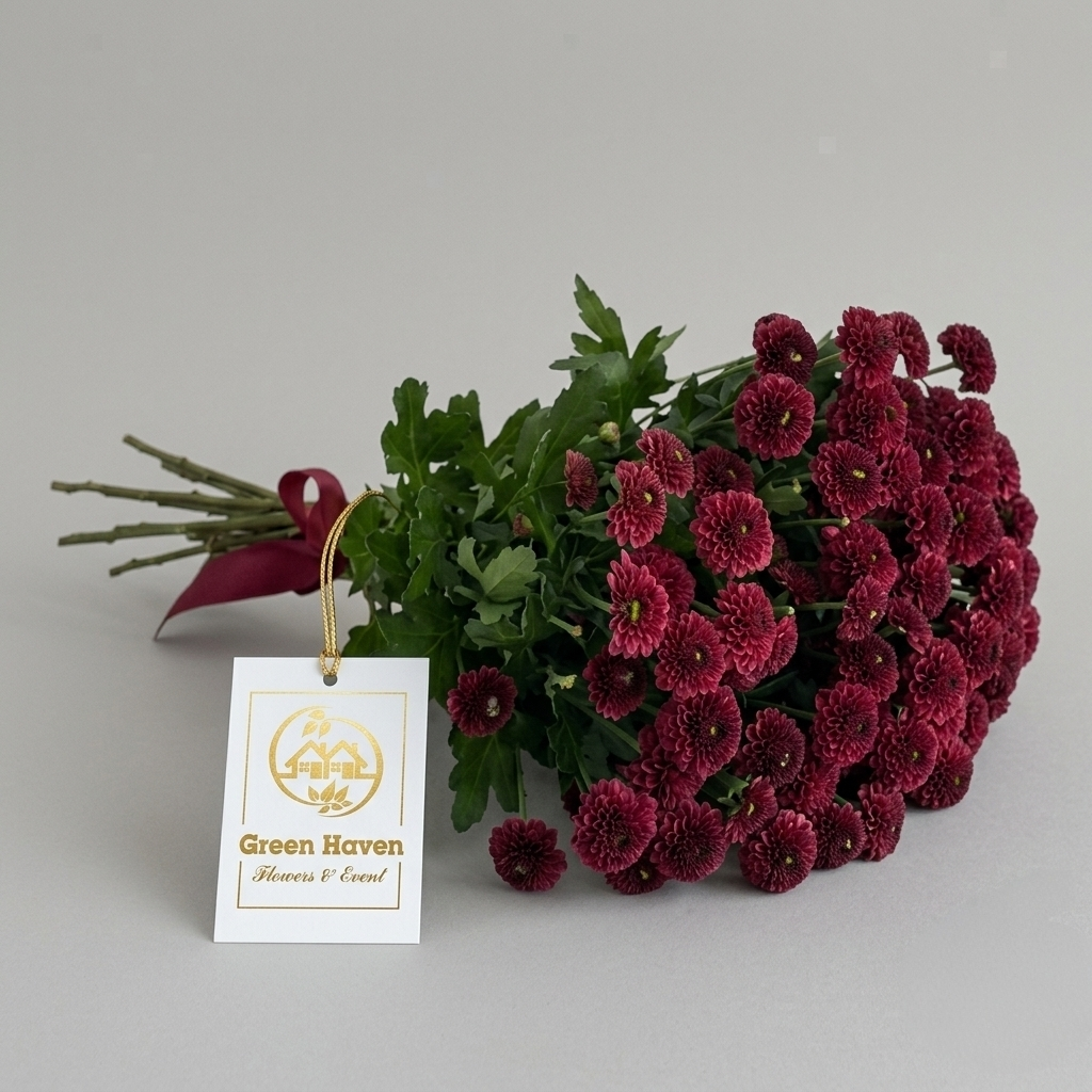 fresh maroon Santini chrysanthemums