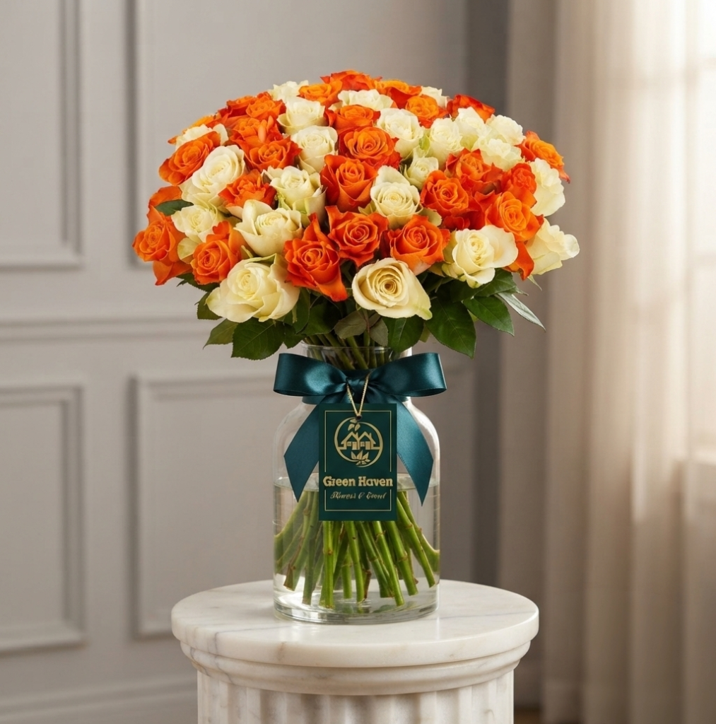 20 Pieces White & Orange Rose Wholesale