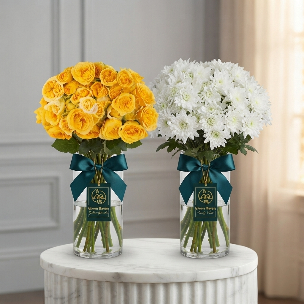 Yellow Baby Rose & White Chrysanthemum