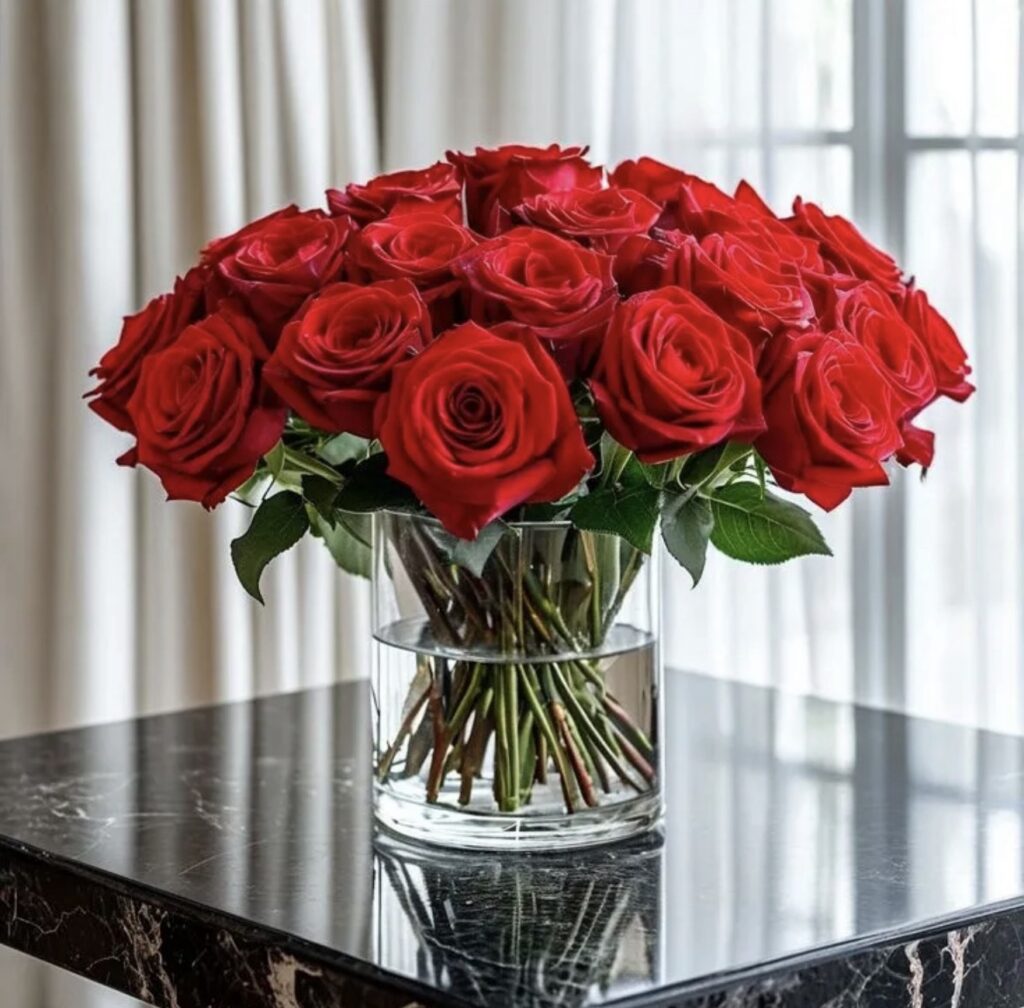 Vase With 15 Pieces Red Rose