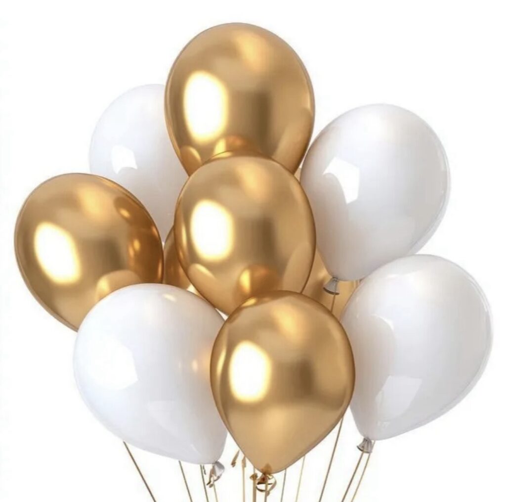 Gold And White Balloon -Helium Filled