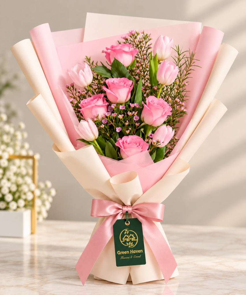Blushing Pink Rose & Tulip Bouquet