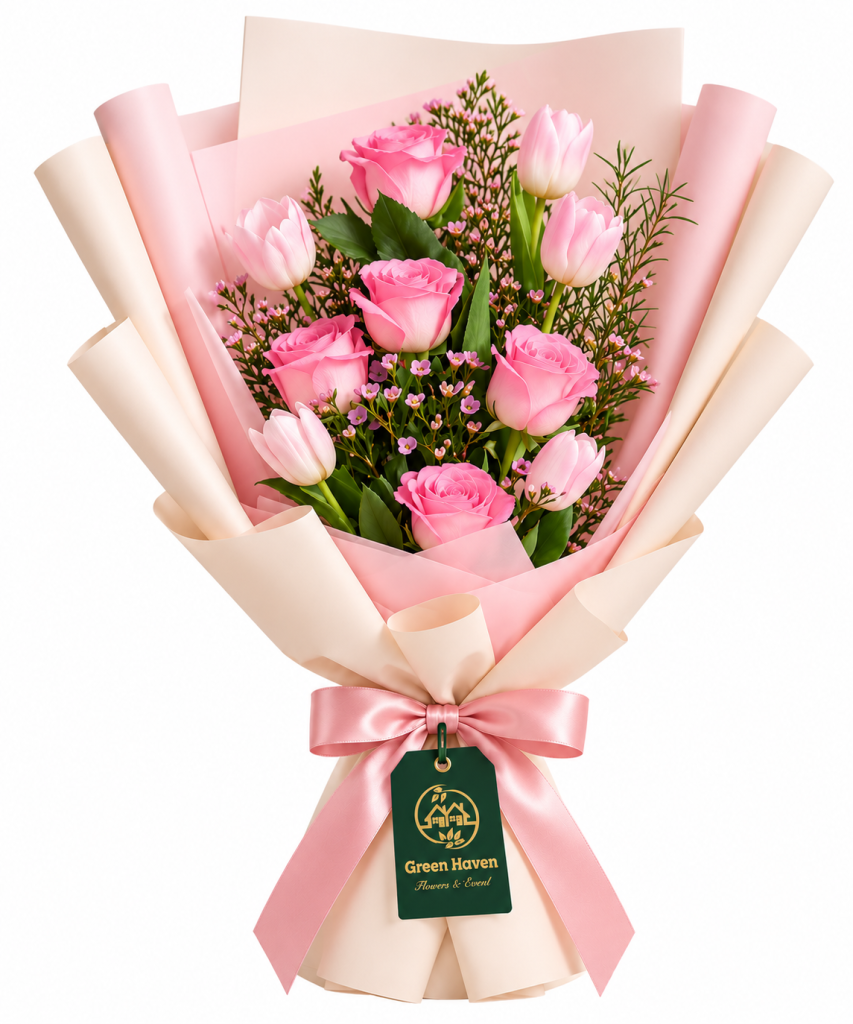 Blushing Pink Rose & Tulip Bouquet