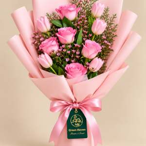 Pink Tulip & Rose Harmony Bouquet