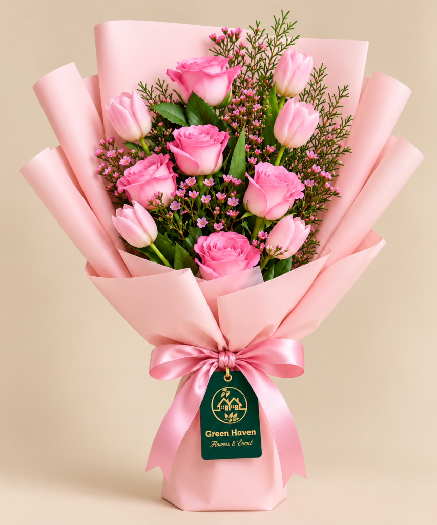Pink Tulip & Rose Harmony Bouquet