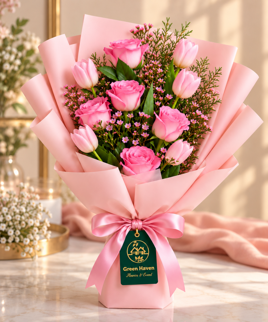 Pink Tulip & Rose Harmony Bouquet