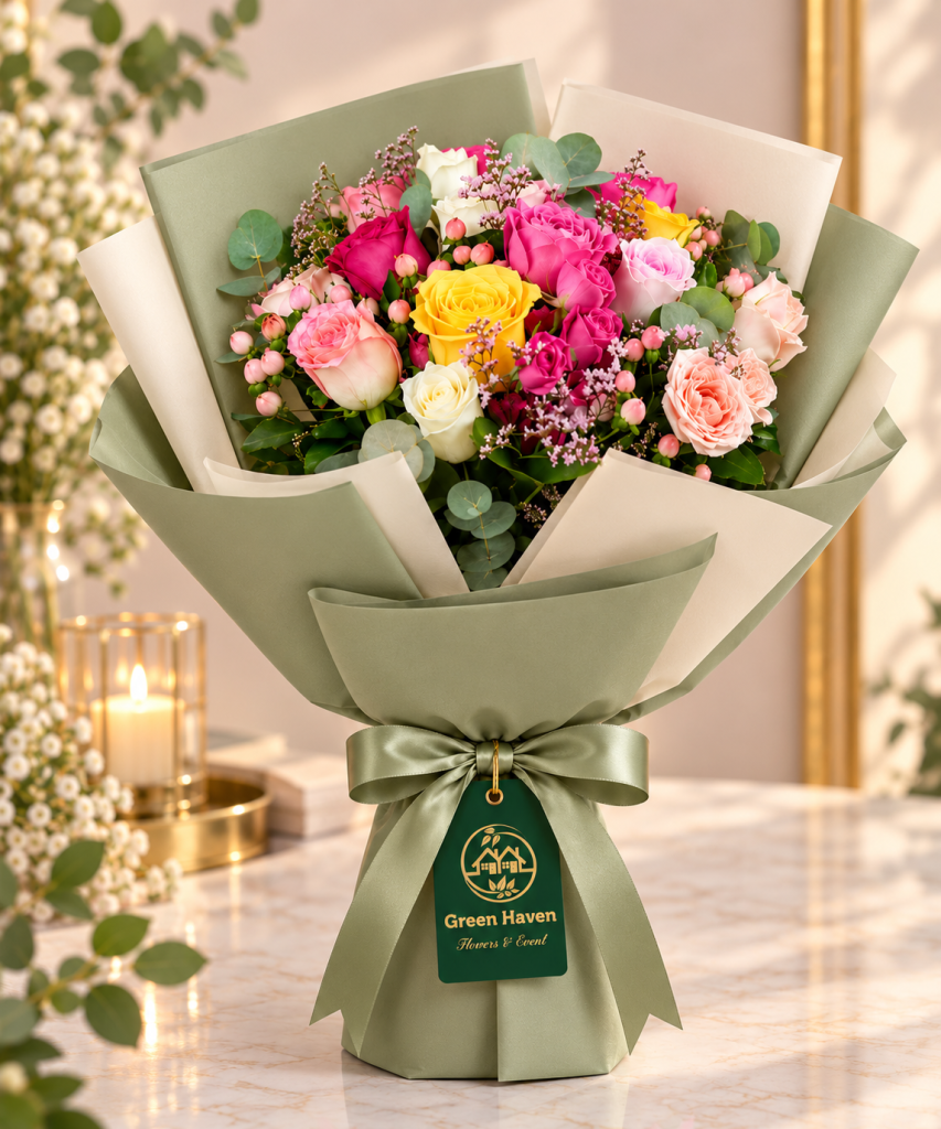 Golden Blush Rose Bouquet