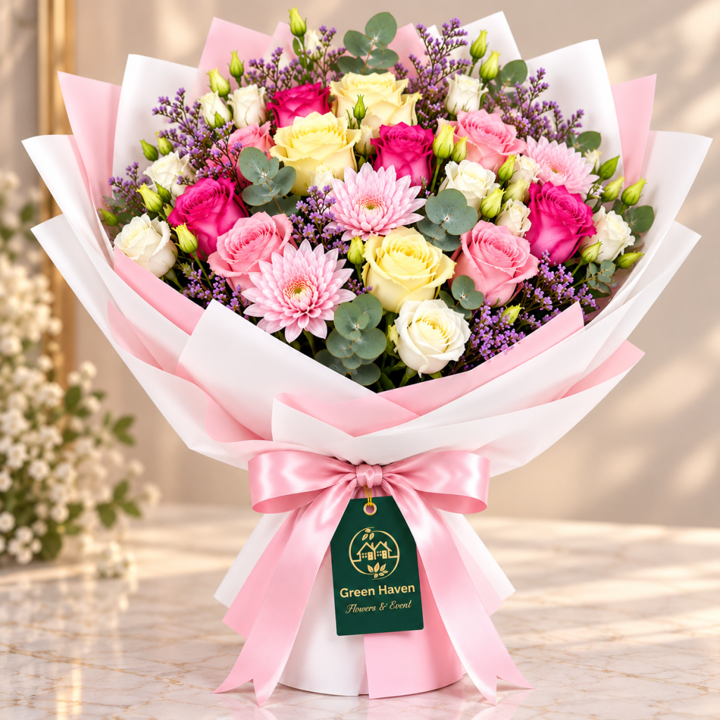 Pastel Rose & Chrysanthemum Harmony Bouquet