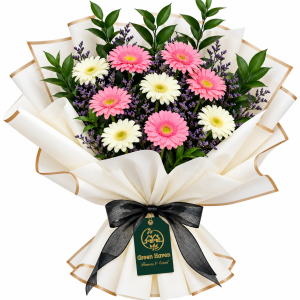 Pink & White Gerbera Elegance Bouquet
