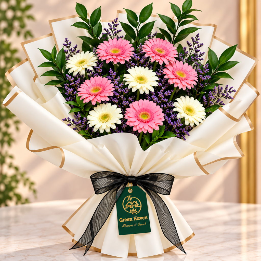 Pink & White Gerbera Elegance Bouquet