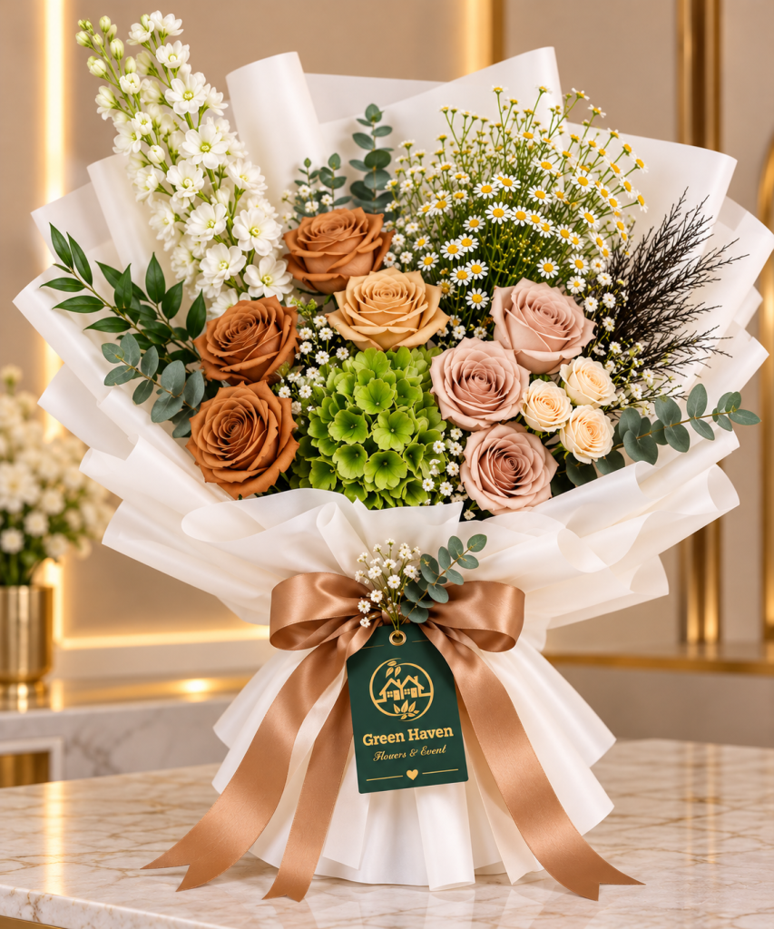 Caramel Elegance Rose & Hydrangea Bouquet
