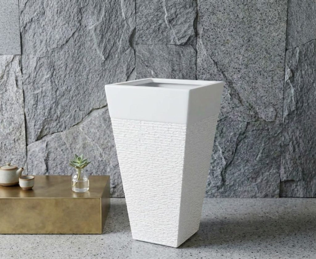 Fiber Clay Pot-White Frustum