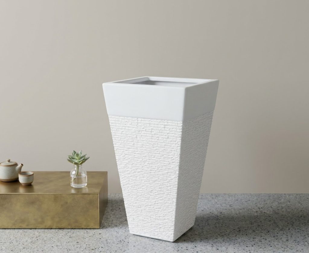 Fiber Clay Pot-White Frustum