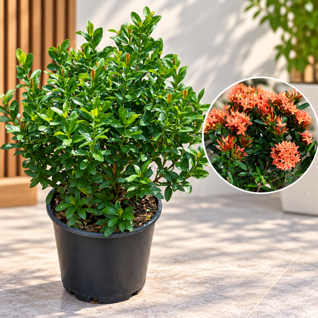 Orange Dwarf Ixora Flowering Plant