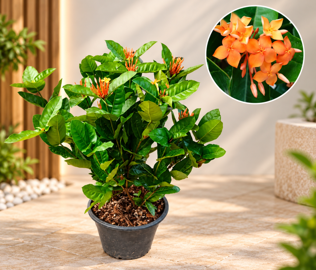 Orange Ixora Flowering Plant