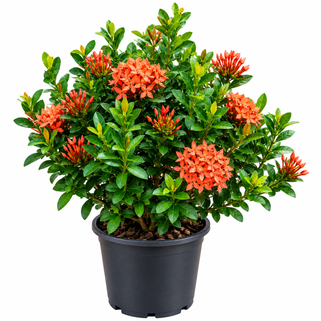 Orange Dwarf Ixora Flowering Plant