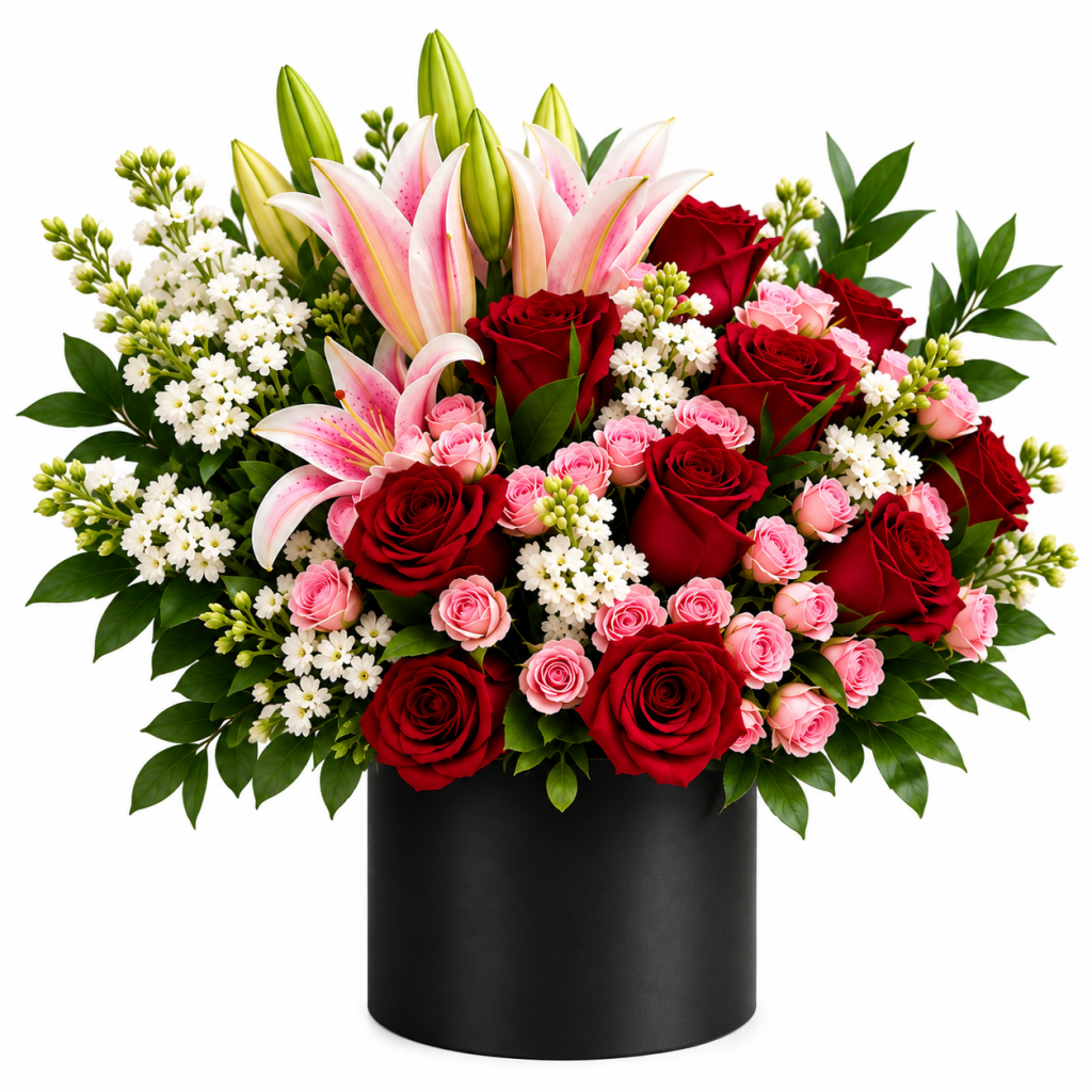 Royal Red Rose & Pink Lily Luxury Flower Box