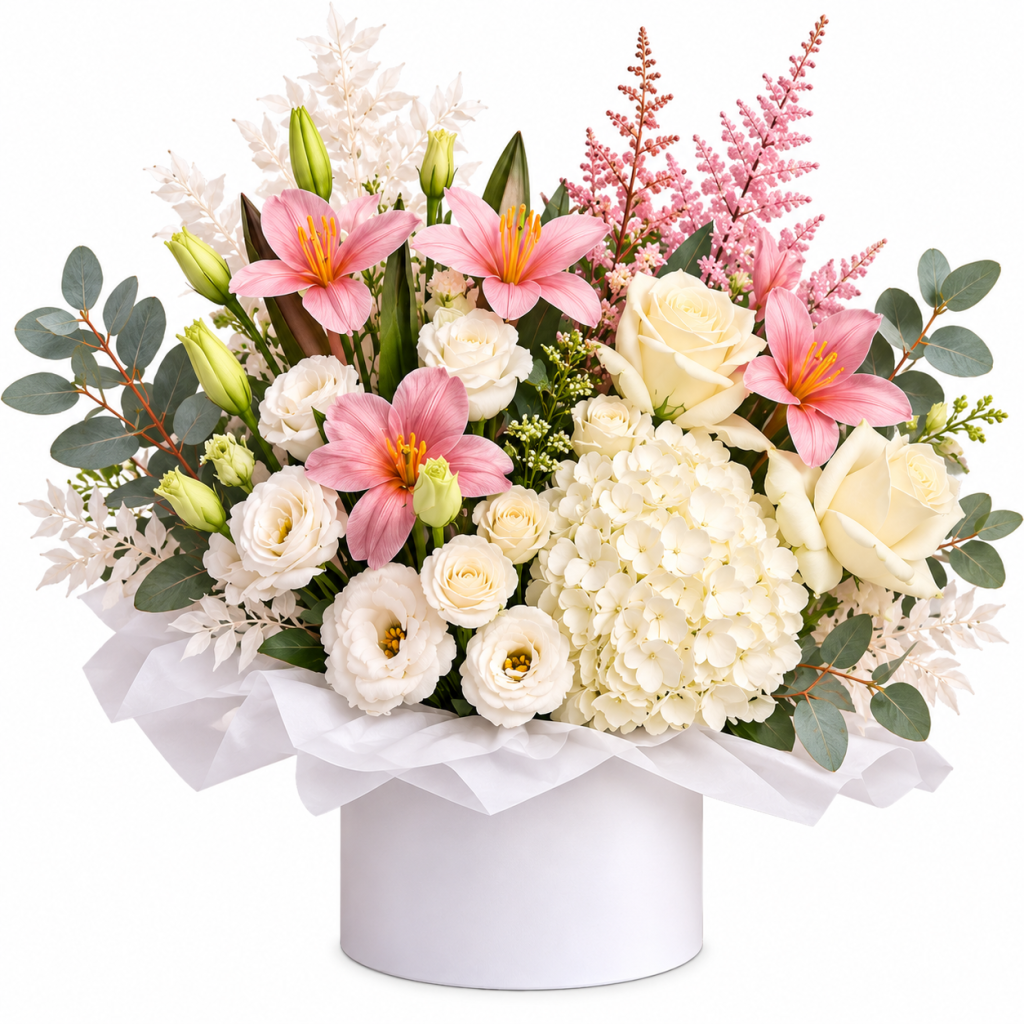 Blushing Lily & Ivory Rose