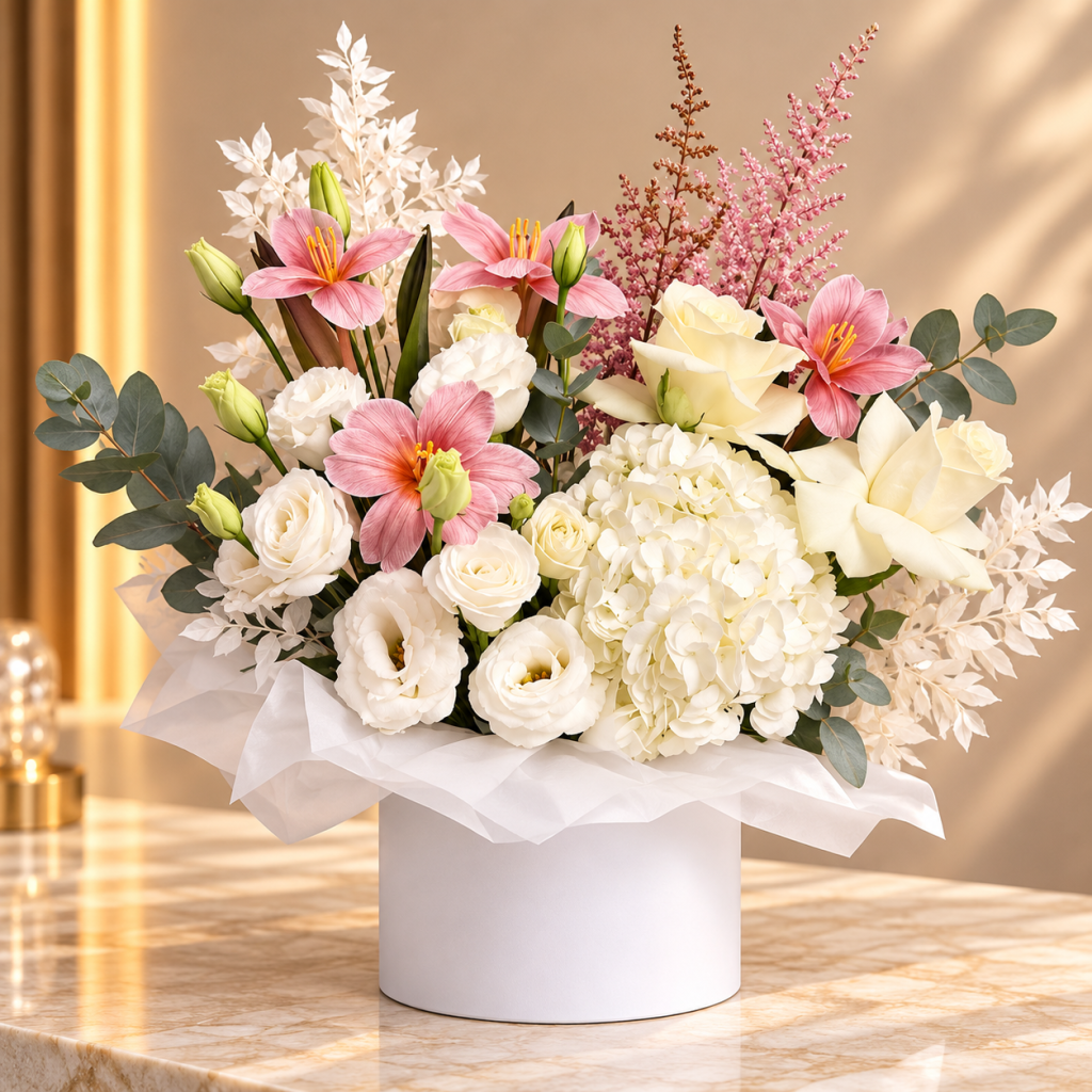 Blushing Lily & Ivory Rose
