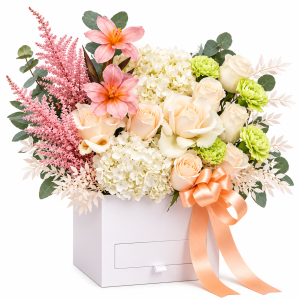 Peach Blossom & Ivory Rose Luxury Flower Box
