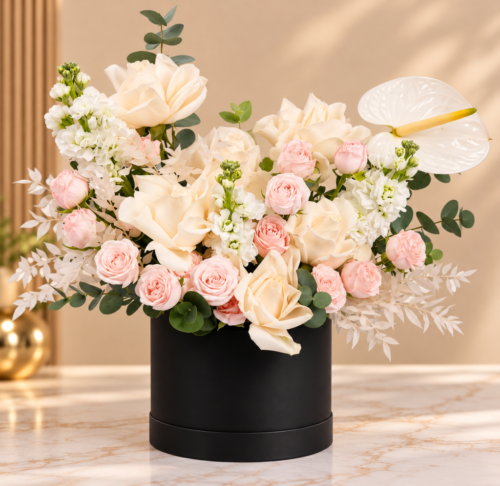 Ivory Elegance Rose & Anthurium Luxury Flower Box