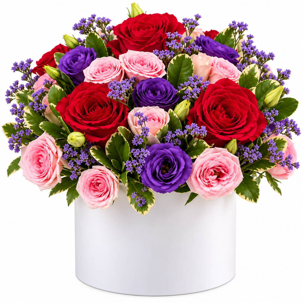 Royal Romance Rose & Purple Lisianthus Flower Box