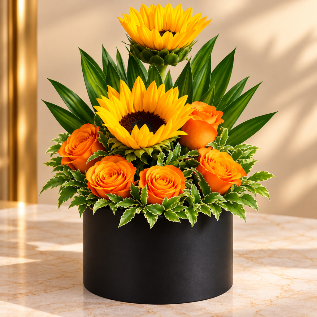 Golden Sunflower & Orange Rose Box