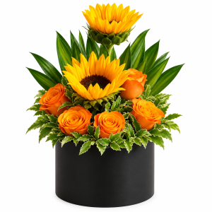 Golden Sunflower & Orange Rose Box