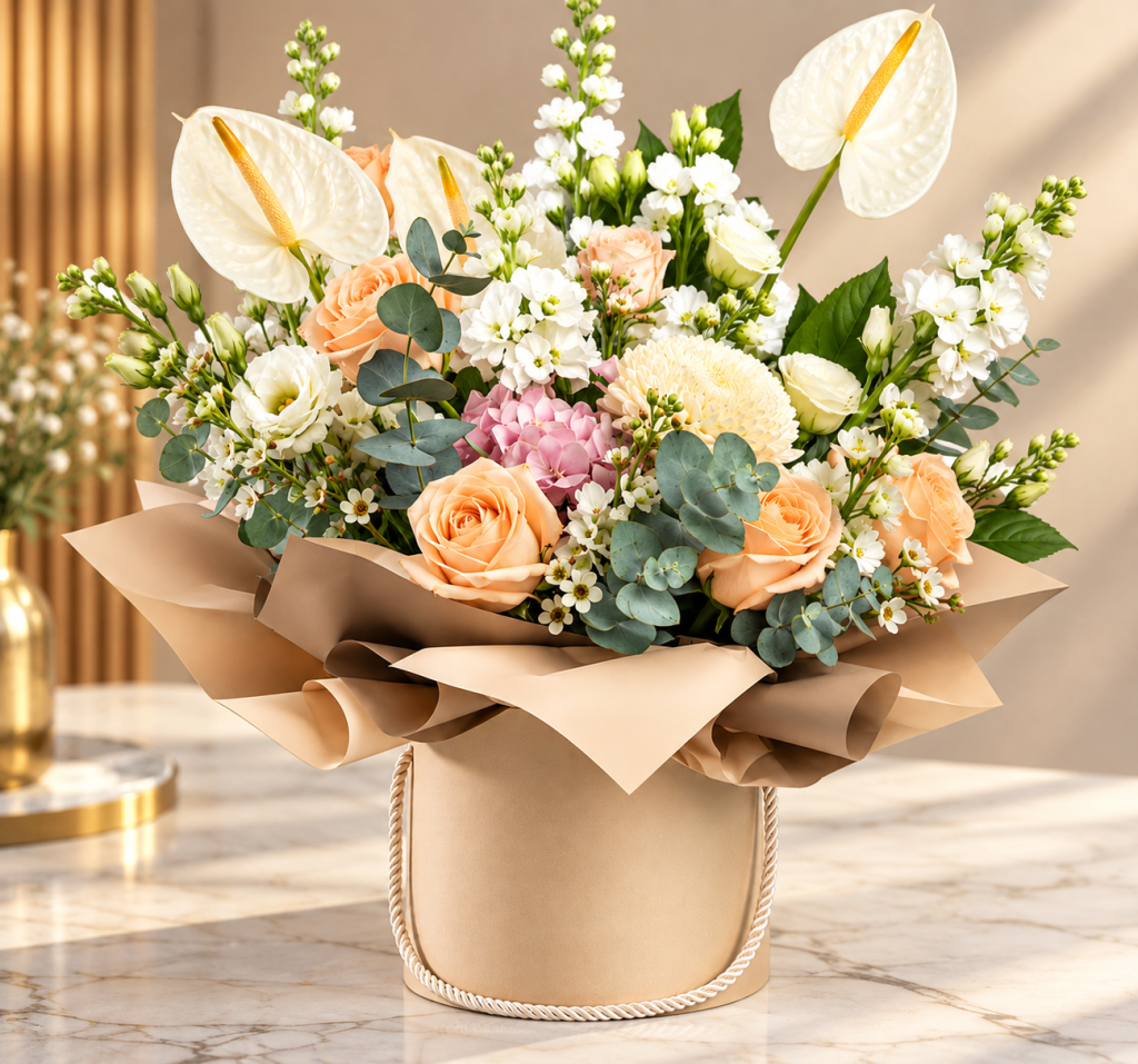 Peach Serenity Anthurium Luxury Flower Box