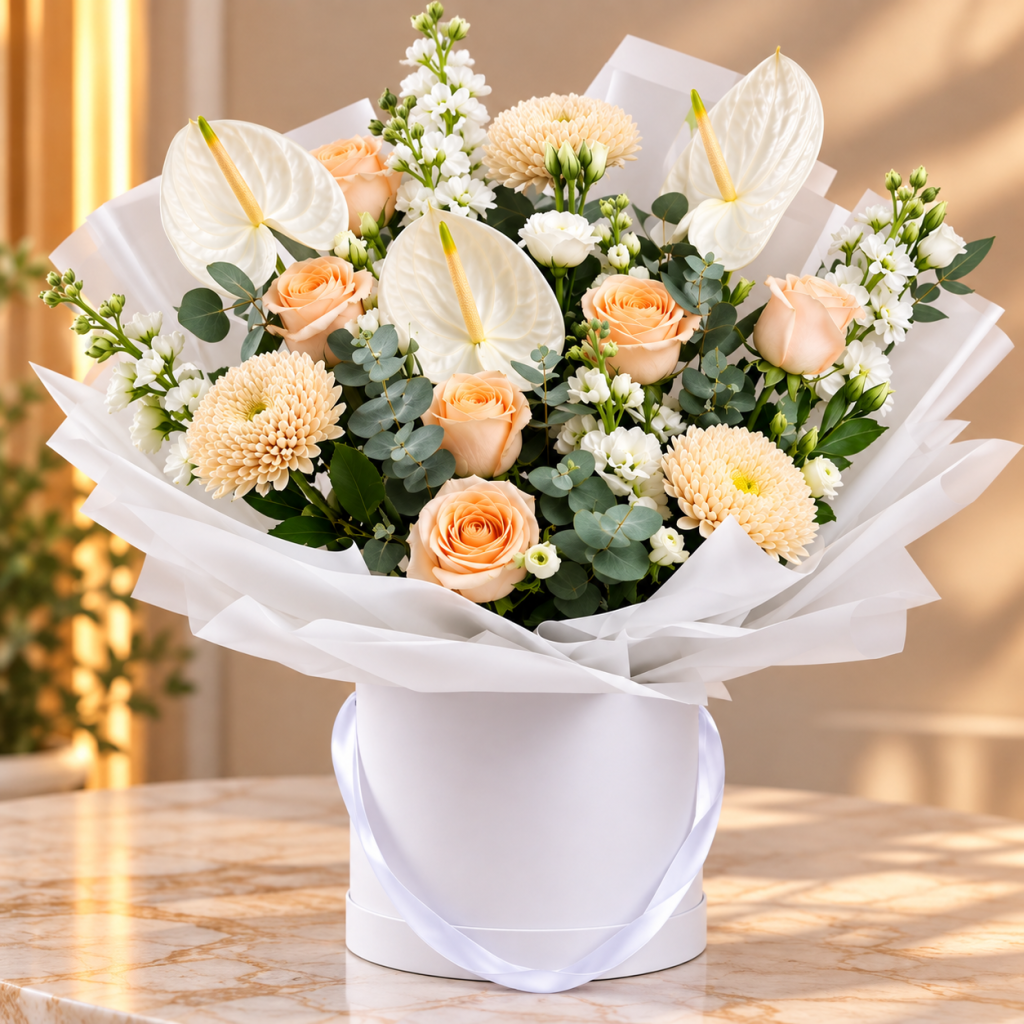 Peach Elegance Anthurium Luxury Flower Box