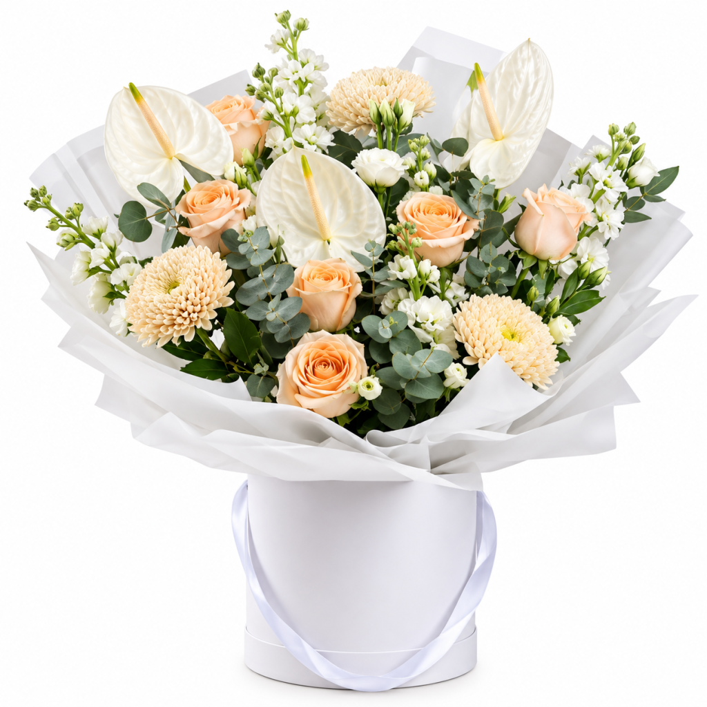 Peach Elegance Anthurium Luxury Flower Box