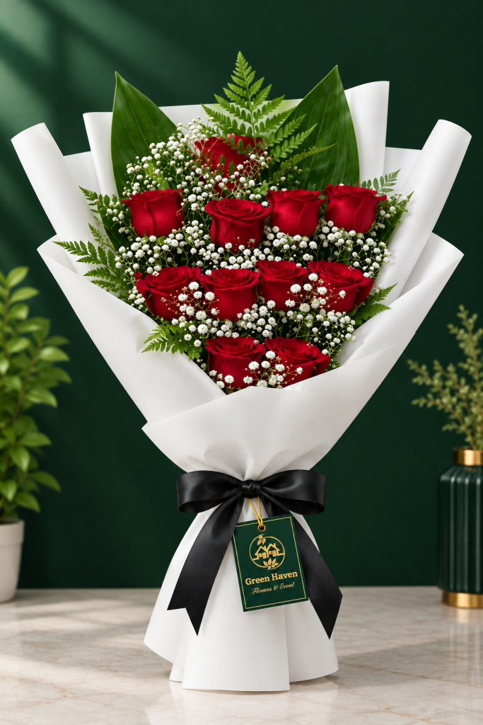 Red Rose & Baby’s Breath Bouquet