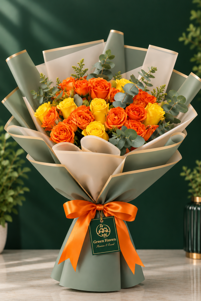 Sunshine Orange & Yellow Rose Bouquet