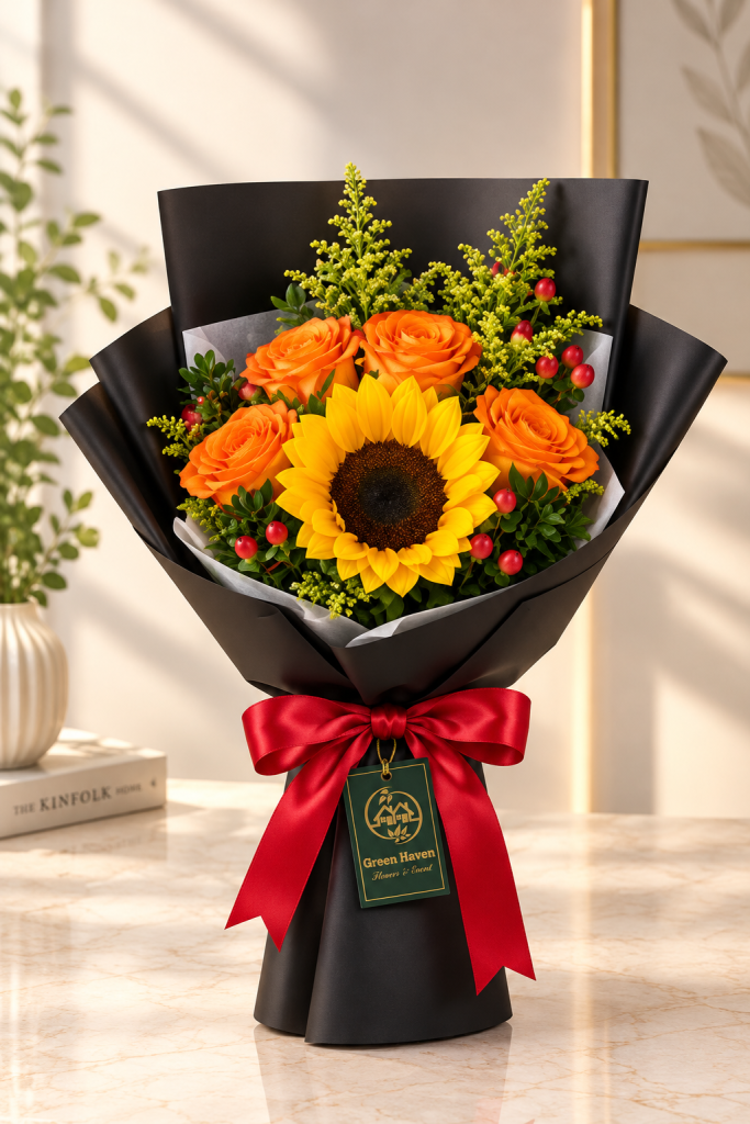 Sunshine Sunflower & Orange Rose Bouquet