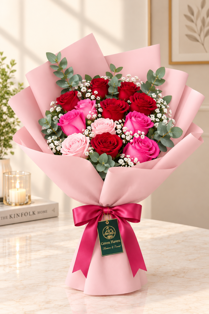 Elegant Red & Pink Rose Bouquet
