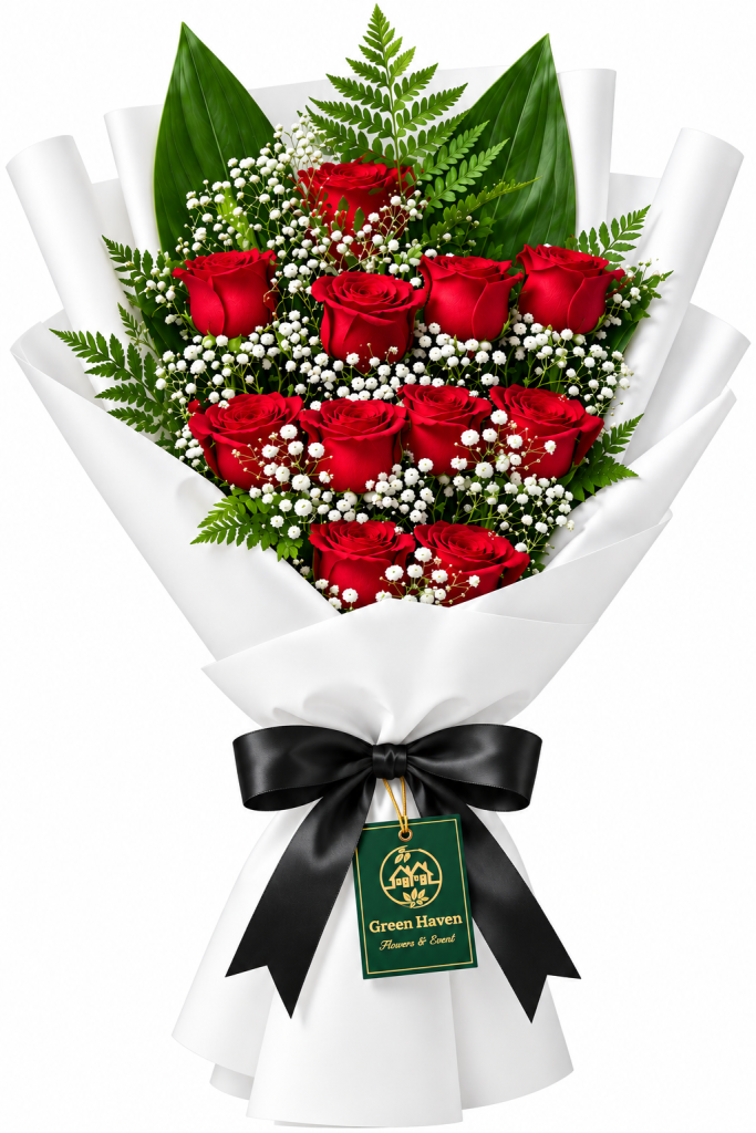 Red Rose & Baby’s Breath Bouquet