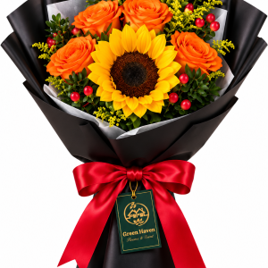 Sunshine Sunflower & Orange Rose Bouquet