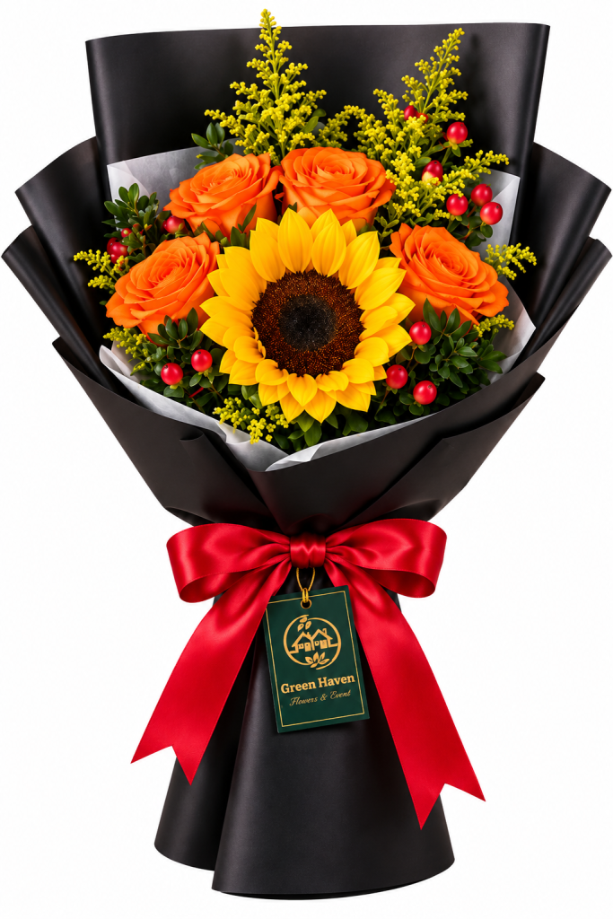 Sunshine Sunflower & Orange Rose Bouquet