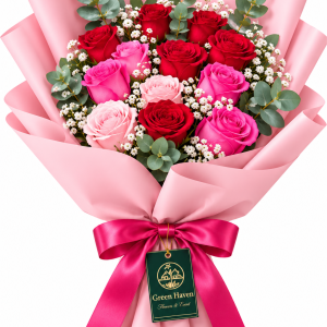 Elegant Red & Pink Rose Bouquet