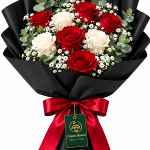 Elegant Red & White Rose Bouquet