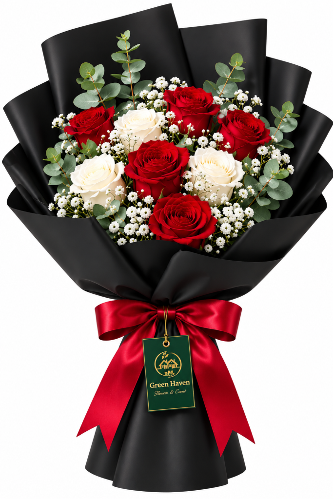 Elegant Red & White Rose Bouquet