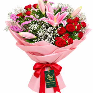 Pink Lily & Red Rose Bouquet