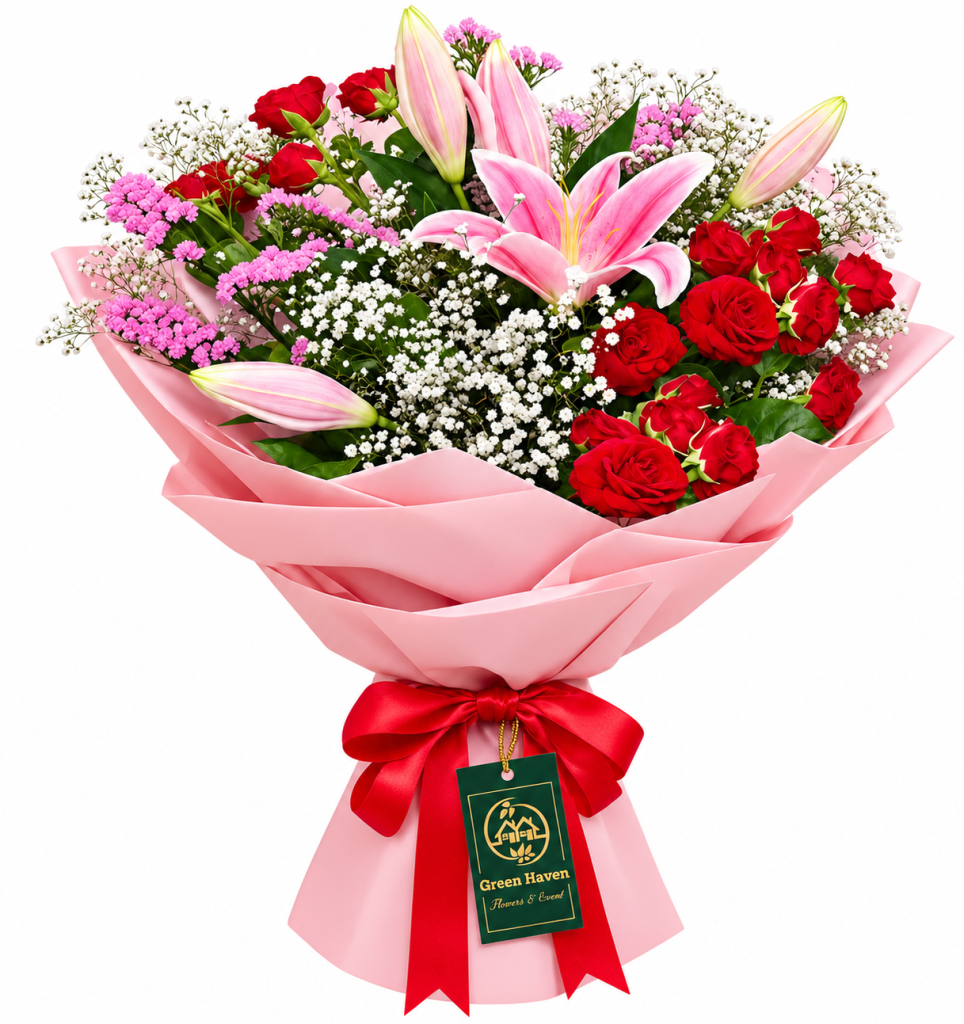 Pink Lily & Red Rose Bouquet
