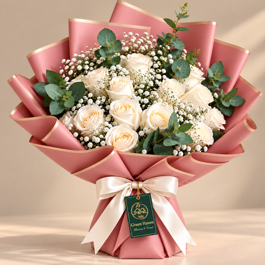 Elegant Ivory White Rose Bouquet