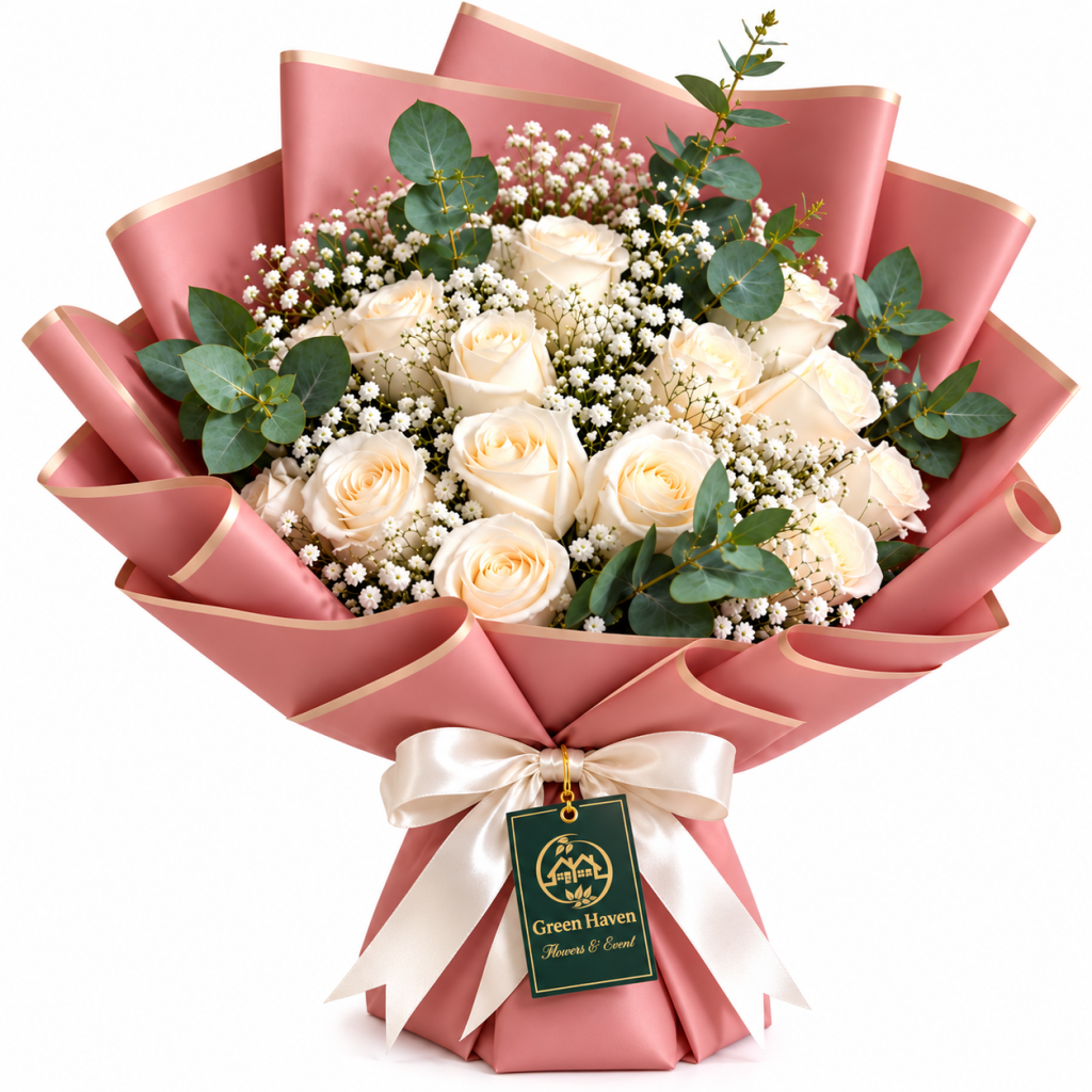 Elegant Ivory White Rose Bouquet