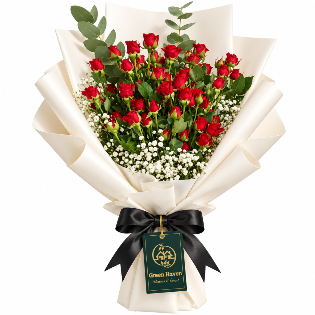 Red Rose & Baby’s Breath Luxury Bouquet