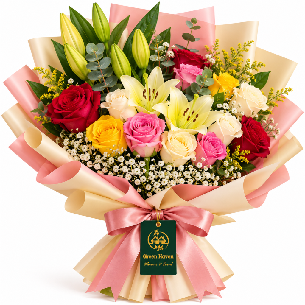 Rainbow Lily & Rose Elegance Bouquet