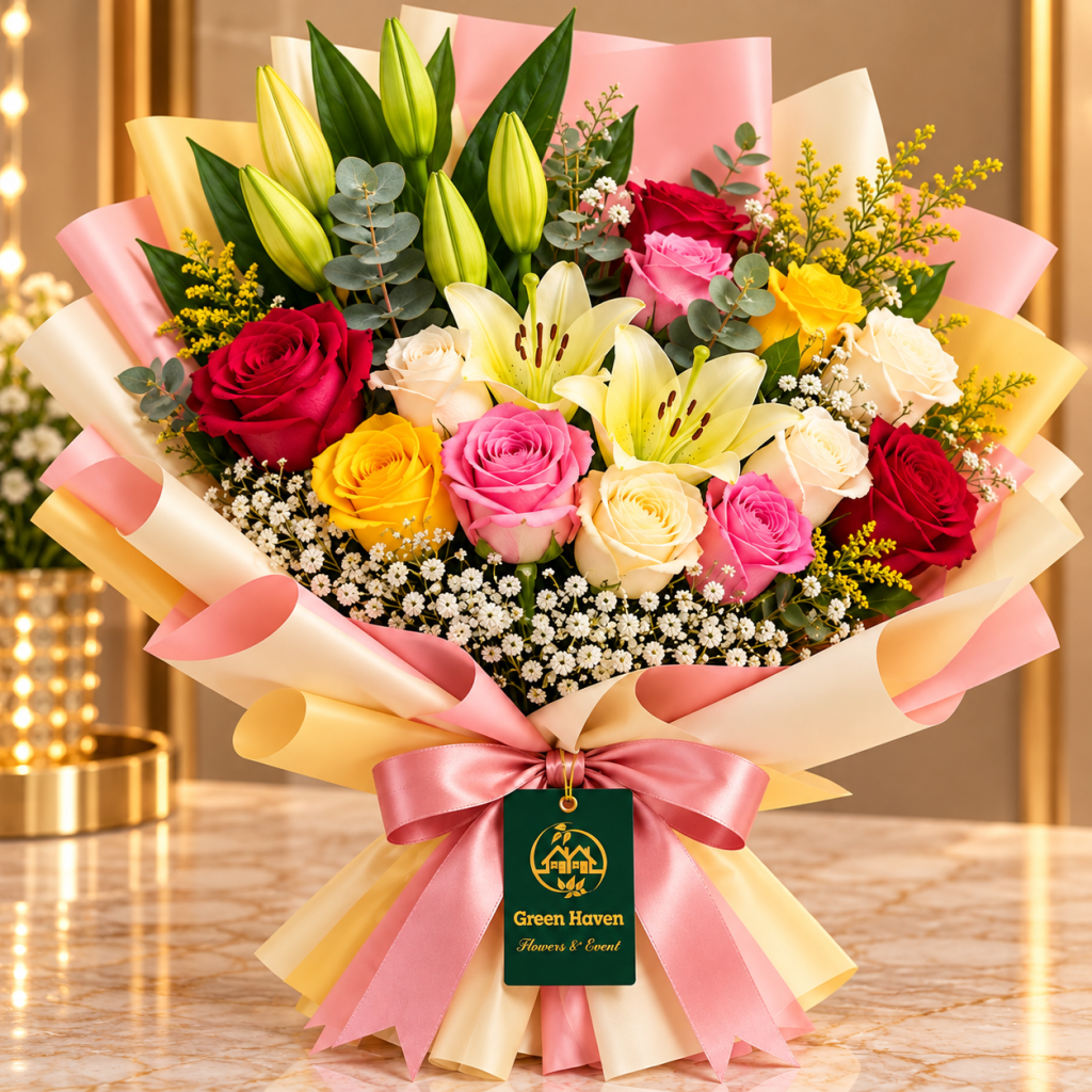Rainbow Lily & Rose Elegance Bouquet