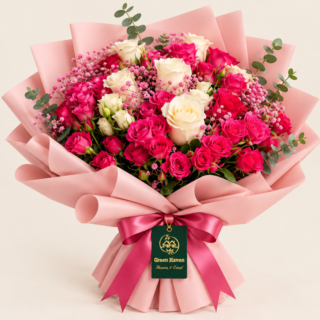 Pink & Ivory Rose Romance Bouquet