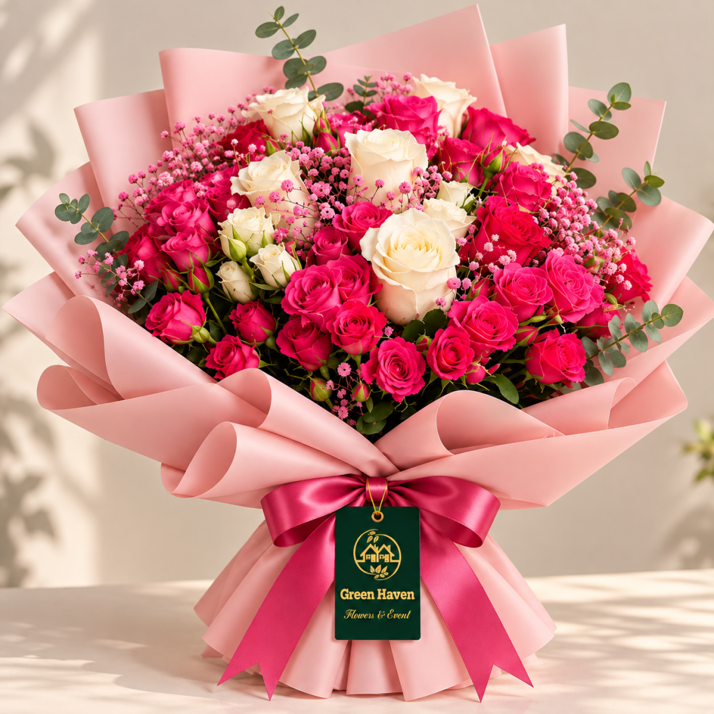 Pink & Ivory Rose Romance Bouquet